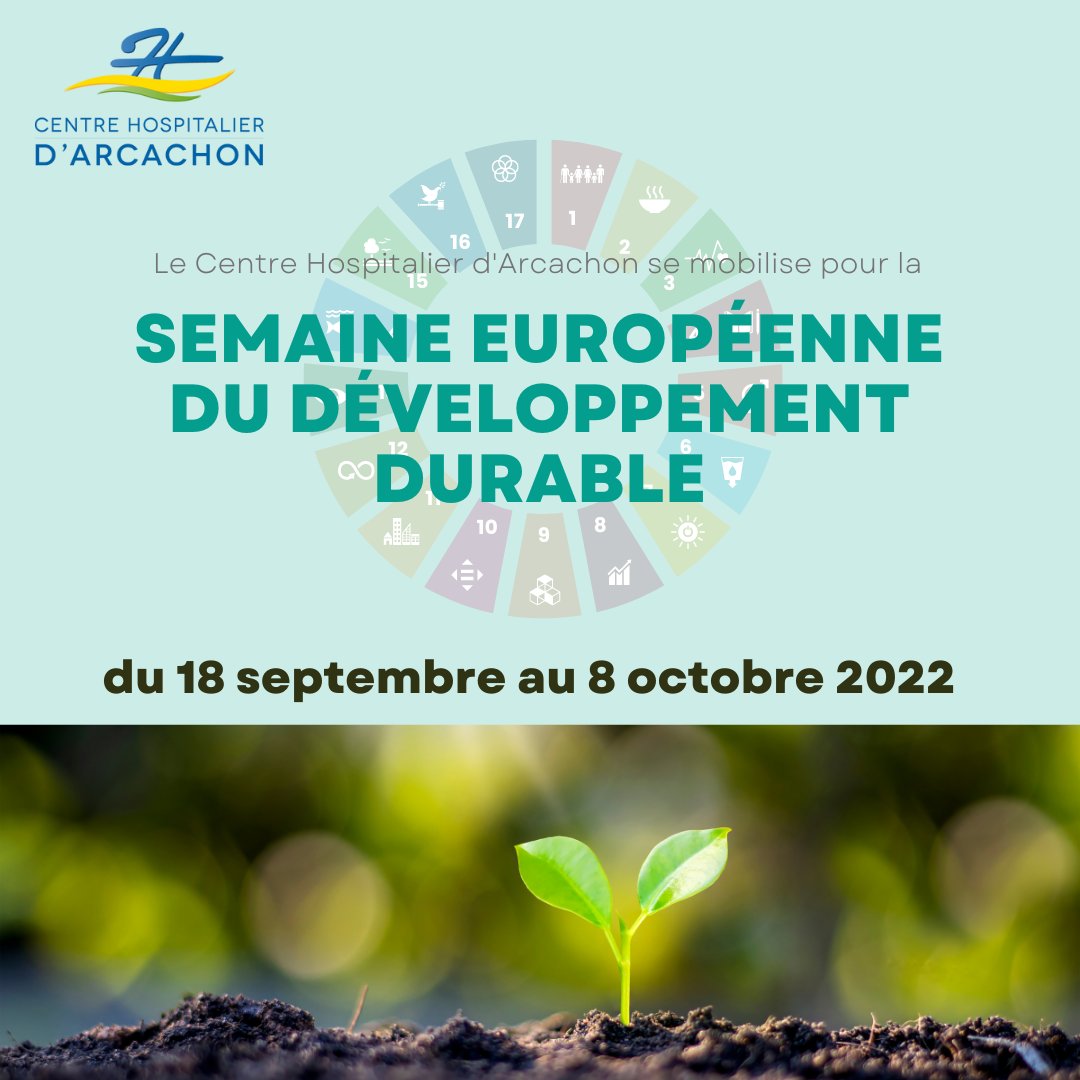 [#SEDD]♻️Top départ pour la semaine européenne du développement durable. 3 semaines qui seront l’occasion de mettre en avant les actions des professionnels du <a href="/ch_d_arcachon/">Centre Hospitalier d'Arcachon</a> et d’informer sur les réflexions en cours et à venir ! Prenons soin de notre planète ! 🌿🍃🌍