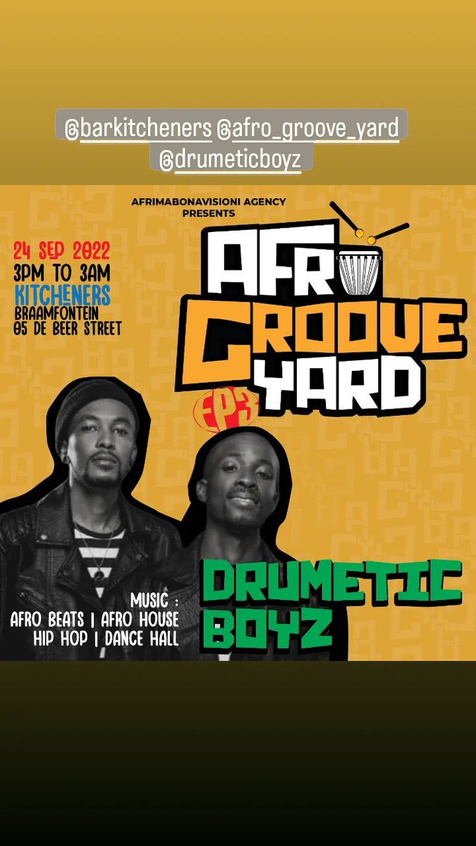 UFazinator's tweet photo. Afro House Stage #afrosoundmovement @afrogrooveyard @BarKitcheners featuring @DrumeticBoyz @SilvvaSA https://t.co/dOpLOnJc7x