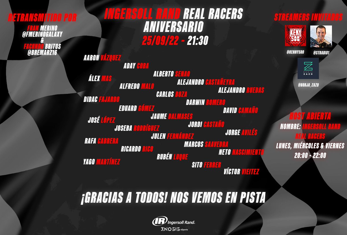 Pero que pedazo de parrilla nos está quedando!!! Nos vemos el domingo a las 21.30!! Sigue la carrera en la TV oficial: twitch.tv/the_galaxytuni… o las "onboard" de tus streamers favoritos: twitch.tv/keny500
twitch.tv/borja_zazo 
twitch.tv/stradi

#iracing #simracing