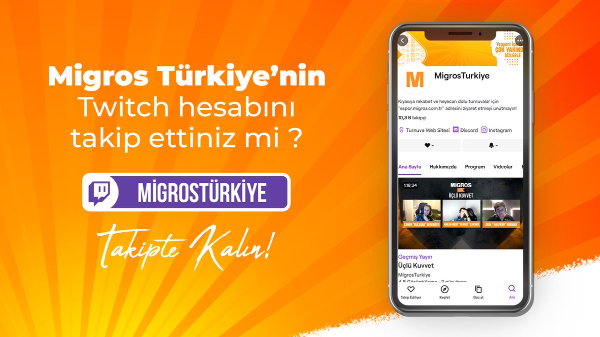 MofGamers's tweet photo. Rekabet, eğlence, turnuva, oyun, ödül bir arada!🎉

Eğlenceli içerikleri ve turnuva yayınlarıyla her hafta düzenli olarak yayınlar yapılan @Migros_Turkiye Twitch kanalını takip ettiniz mi? 

Hala takip etmiyorsan haydi hemen https://t.co/QyjfoAGoiK ‘yi takip et!👀 https://t.co/AXmMHRtFMi