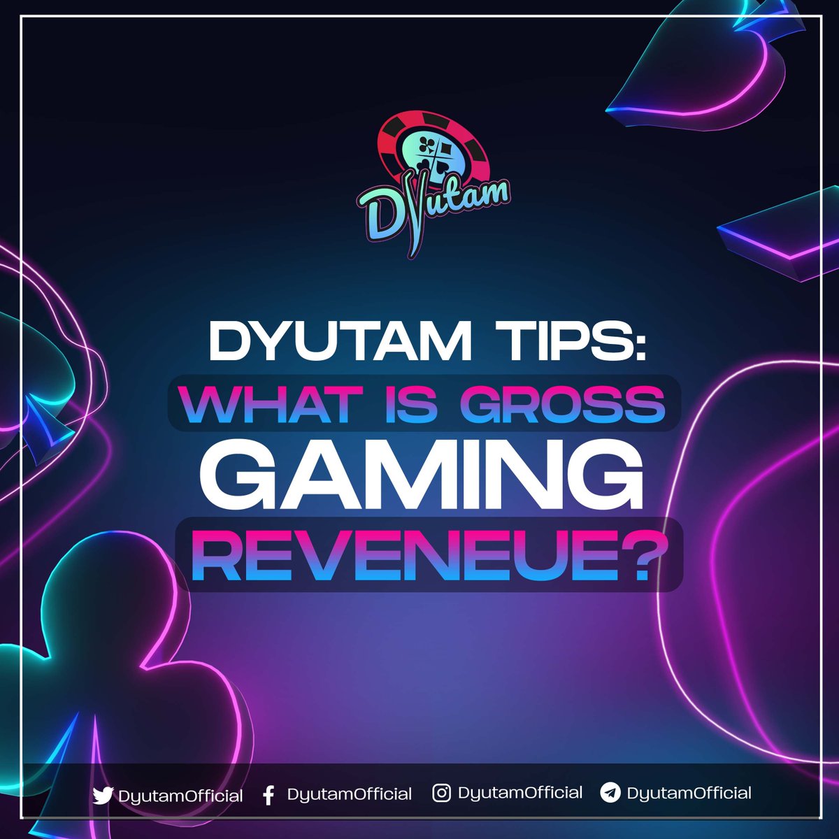 💰Gross Gaming Revenue (GGR) is the Total Amount Wagered - Total Prizes Distributed for games played against the house. For card games, it's the Rake/Vig being charged.

 🤑Get a share of the GGR by being an NFT-holder and/or an affiliate! Join us now:
🔗 linktr.ee/dyutam