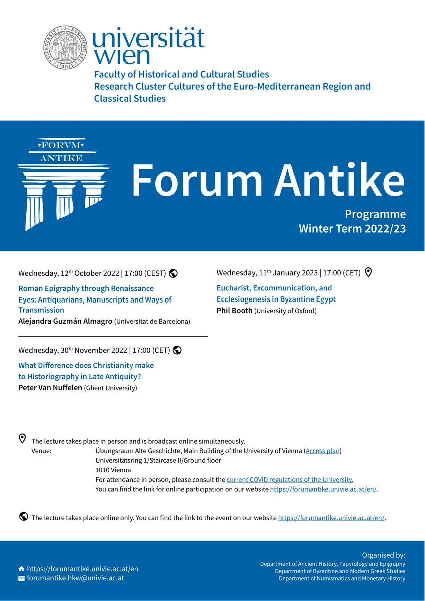 agape_univie's tweet photo. ‼️We are happy to announce the programme for the next edition of our #ForumAntike! Have a look at it and join us online or on-site (@univienna). See you there‼️ https://t.co/RC89j0ApyM