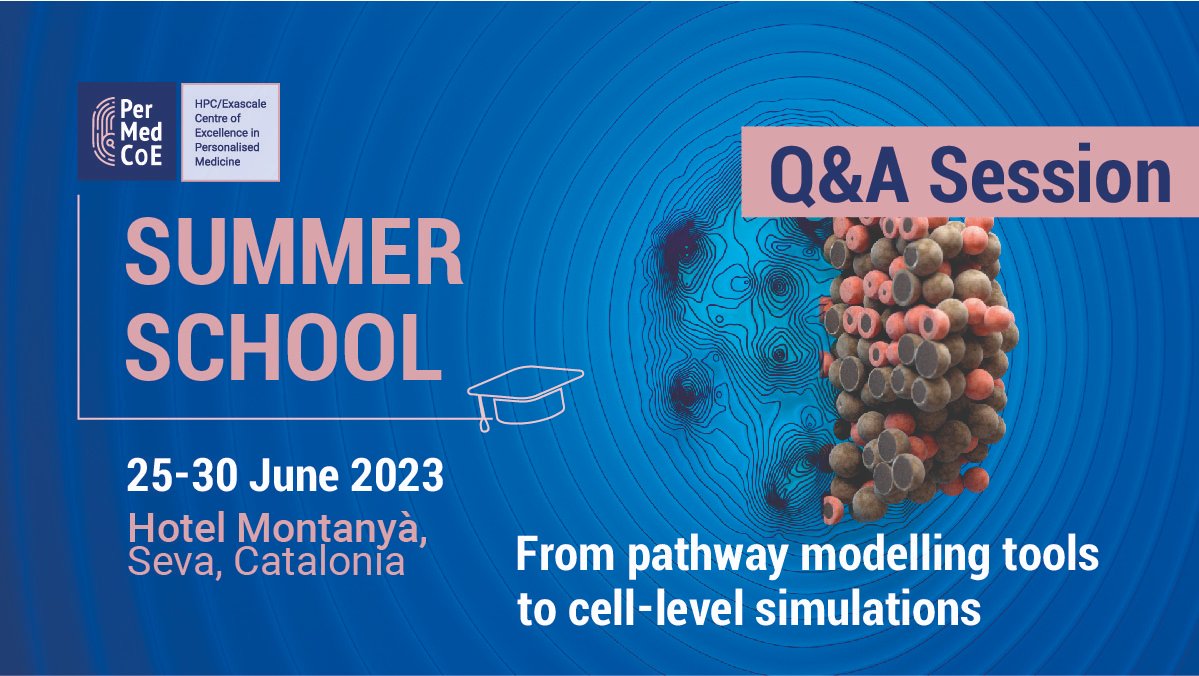PerMedCoE's tweet photo. Are you at #ECCB22 in Sitges? Join our summer school Q&A session:
⏰3pm
📍Main hall - BSC booth https://t.co/nPK31XKvqK