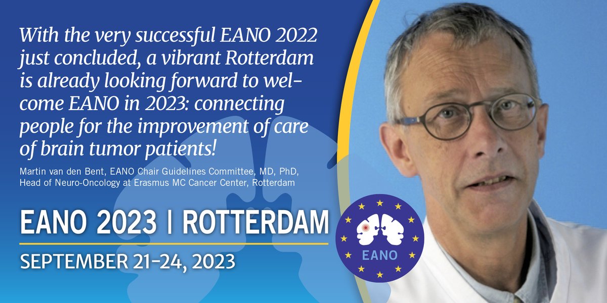 🗓After the conference is before the conference! Mark your calendars for the next meeting #EANO2023, which will take place in Rotterdam 🇳🇱 from Sept 21 - 24, 2023! #NeuroOncology #NeuroSurgery #braincancer #braintumor #btsm <a href="/ERN_EURACAN/">EURACAN</a> <a href="/ESTRO_RT/">ESTRO</a> <a href="/theIBTA/">IBTA</a> <a href="/EditorNeuro/">Editor - Neuro-Oncology Advances</a> <a href="/OncoAlert/">OncoAlert</a>
