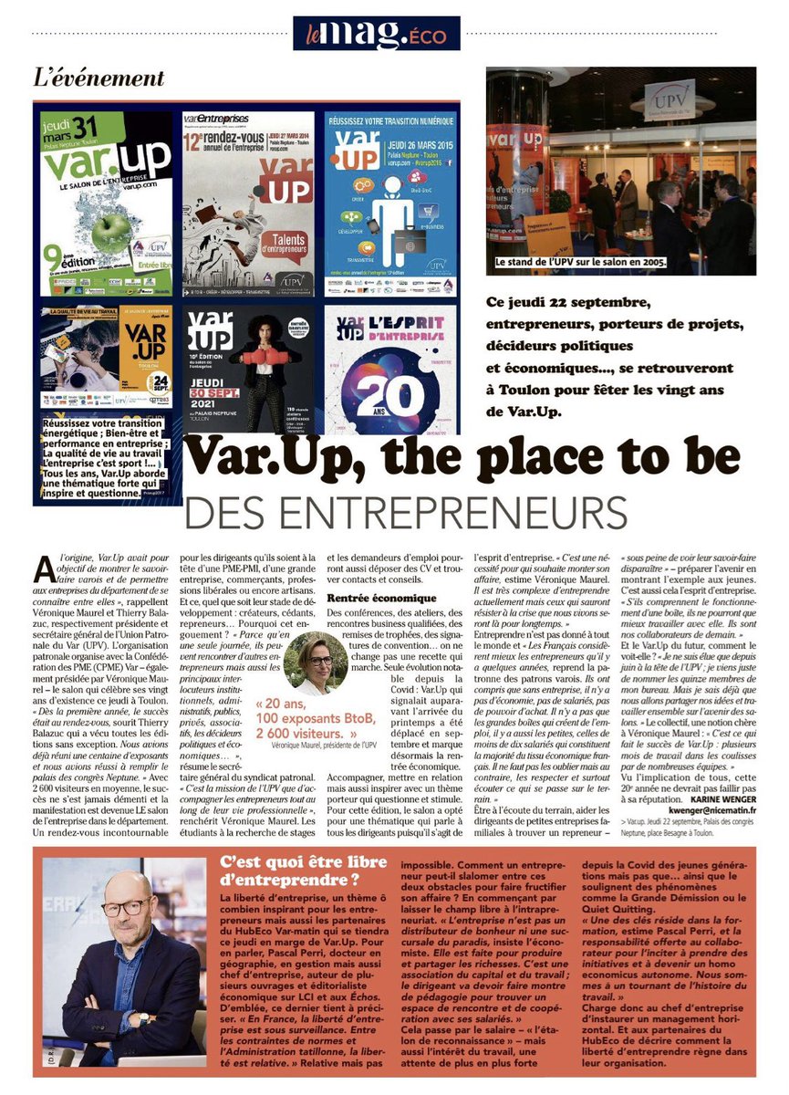 #VARUP c’est jeudi !!
20 ème anniversaire du salon 🎂
+ de 100 stands 👍
Sur le thème «L’Esprit d’entreprise»
Avec #pascalperri, #rolandgomez 👏
Conférences, ateliers, rencontres…
Un très beau salon en perspective 😀
#UPV
#varmatin
Varup.com