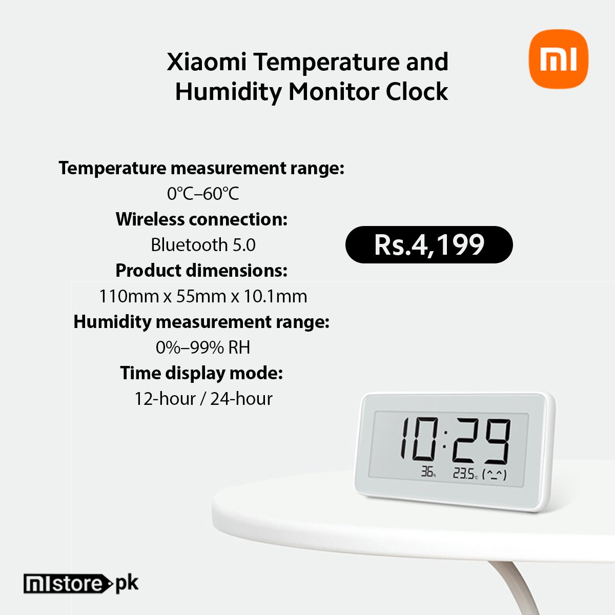 MistorePk's tweet photo. The Xiaomi Temperature and Humidity Monitor Clock can record every change in temperature and humidity trends for the past six months.
Monitor the trend using the Mi Home/Xiaomi Home app.
Shop Now: https://t.co/XpNqQrMEcA
#Xiaomi #MiStore #SmartClock https://t.co/Q5FwKPoUrR