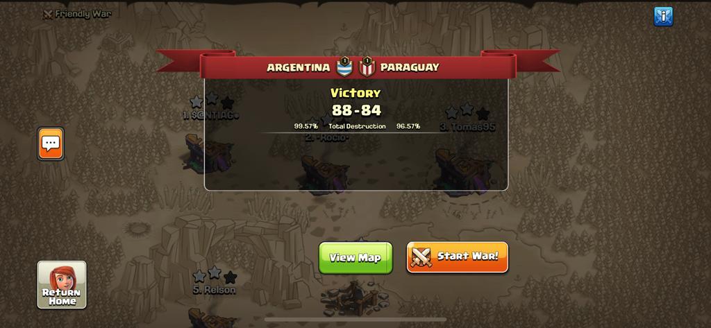Debut y victoria para nuestros compañeros!
A seguir por este camino! 🔥

GG <a href="/selparaguaycoc/">Paraguay Clash Of Clans🇵🇾</a> 💪🏼

Vamos Argentina 🇦🇷 ♥️
