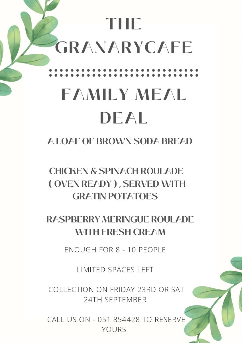 The Family Meal Deal is back !!! 
Limited spots left 
Call us on - 051 854428 to reserve yours