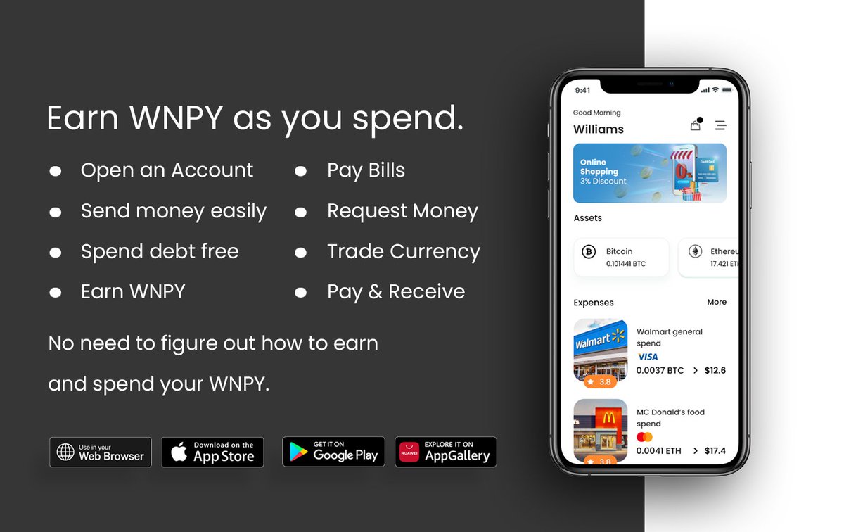 Earn $WNPY as you spend.
👉Open an Account
👉Send money easily
👉Spend debt free
👉Earn WNPY
👉Pay Bills
👉Request Money
👉Trade Currency
👉Pay &amp; Receive
No need to figure out how to earn
and spend your #winpay
🌎 winpay.app