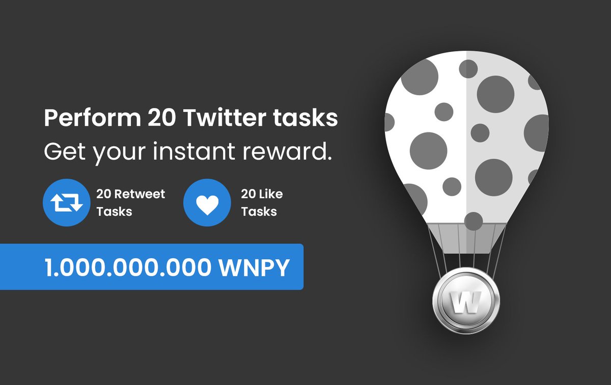 Twitter #Airdrop  events have started!
Do the RT and like missions and get your reward now.
Unconditionally 1,000,000,000 WNPY is yours.
👉 winpay.app/login