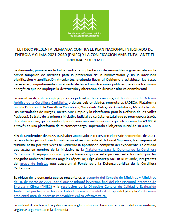 MesaEolica's tweet photo. 🚨PRESENTADA DEMANDA DESDE EL FDJCC CONTRA EL PLAN NACIONAL INTEGRADO DE ENERGÍA Y CLIMA 2021-2030 (PNIEC) Y LA ZONIFICACION AMBIENTAL ANTE EL TRIBUNAL SUPREMO 
✅Demanda pionera en la lucha contra la implantación de renovables a gran escala
✅Con cargo al https://t.co/6Xa3hhDyXQ https://t.co/mH1DRVvxAZ
