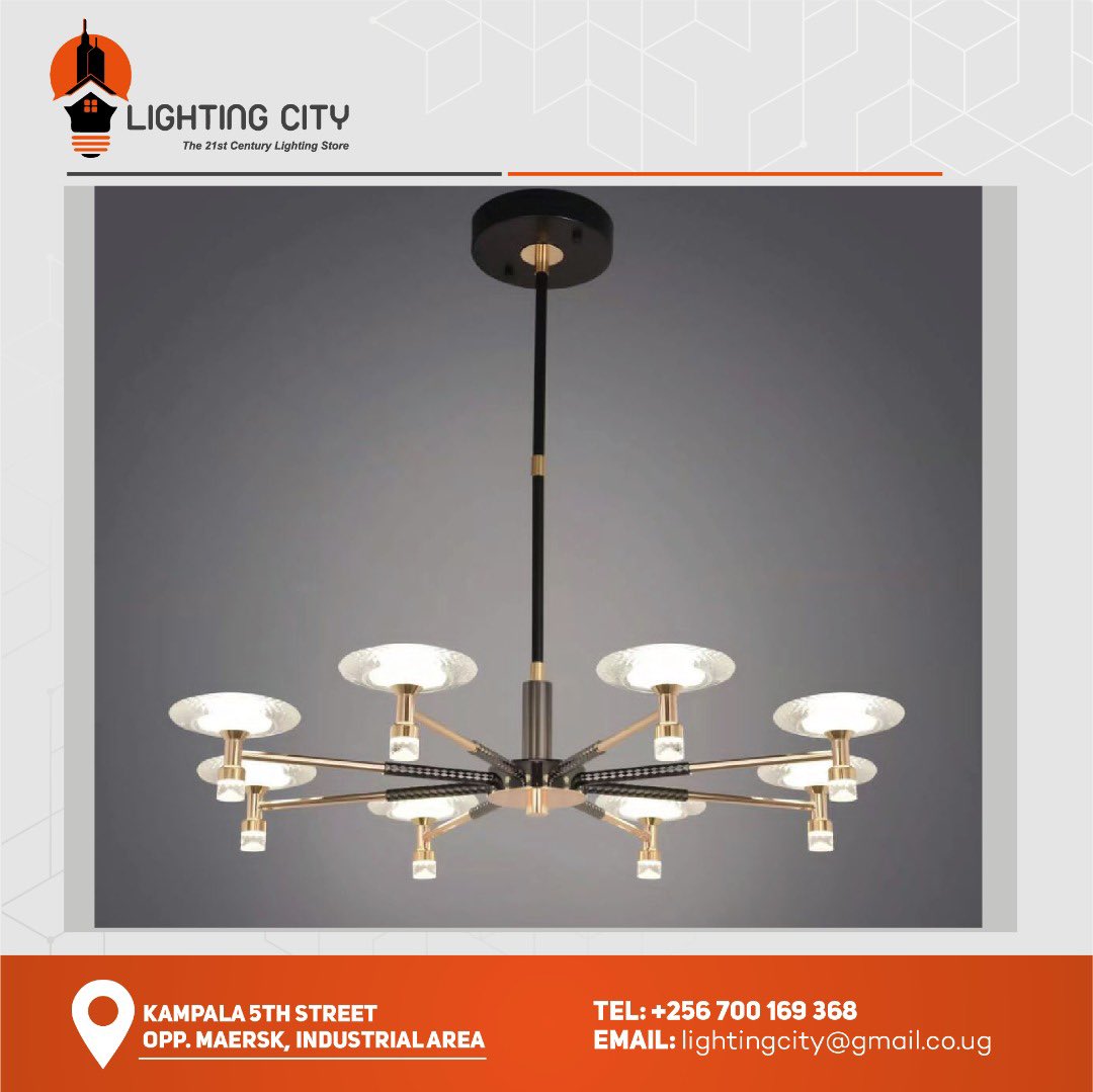 We have all types of chandeliers like 
Candle-Style, Shaded, Drum, Crystal, Sputnik, Square/Rectangle, Globe, Wagon, Wheel and many more.

Contact us today for the best services. We are located at Kampala  5th street, Opposite Maersk, industrial area.

#LightingCityUg