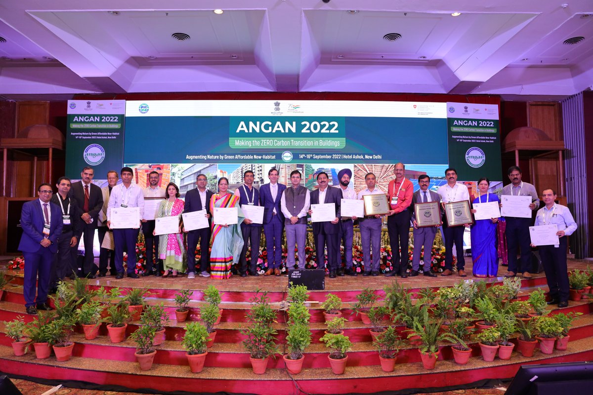 AwardsNeerman's tweet photo. India move towards Zero-Carbon future..
@beeindiadigital NEERMAN Award for exemplary #energyefficient #building #design complying with BEE’s Energy Conservation Building Code were distributed at ANGAN 2022 on 15 Sept'22.

For details on NEERMAN Award visit https://t.co/iOK5HQa6yq https://t.co/Tnh3j6sQSf