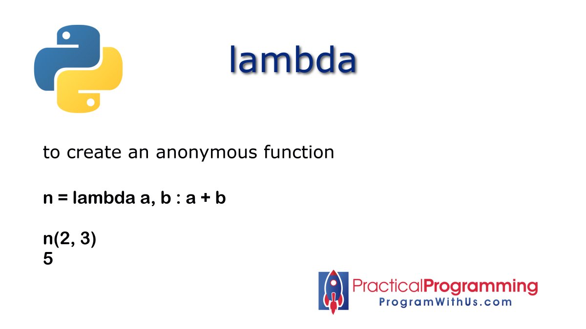 artyudin_nyc's tweet photo. Keyword lambda 
to create an anonymous function 

#Python, #DataScience, #MachineLearning, #programwithus, #pythonlearning https://t.co/HHKygFWc3E