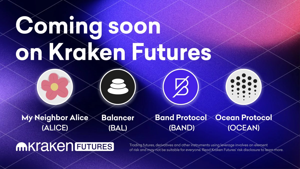 krakenfx's tweet photo. New Kraken Futures contracts coming this week:

$ALICE @MyNeighborAlice
$BAL @balancerlabs
$BAND @BandProtocol
$OCEAN @oceanprotocol

Transfer funds to your Kraken Futures wallet today.

Trading starts Wednesday, September 21

*Geo restrictions apply

👇 
https://t.co/i3m7h3iX8j https://t.co/Inv7u2C4aI