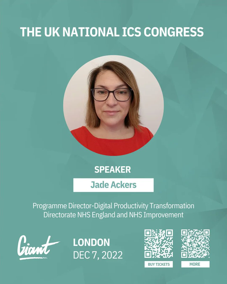 GIANT_health's tweet photo. We are glad to announce @jade_ackers as a speaker at #GIANT2022.

🗣️ICSs are part of a fundamental shift in the way the #health &amp; #care system is organised.

📍London, @TheBDC
📅6-7 Dec

More information &amp; #tickets👇
https://t.co/1QOaVAWOgh

#innovation #technology #hospital https://t.co/EwsL0yh5P4