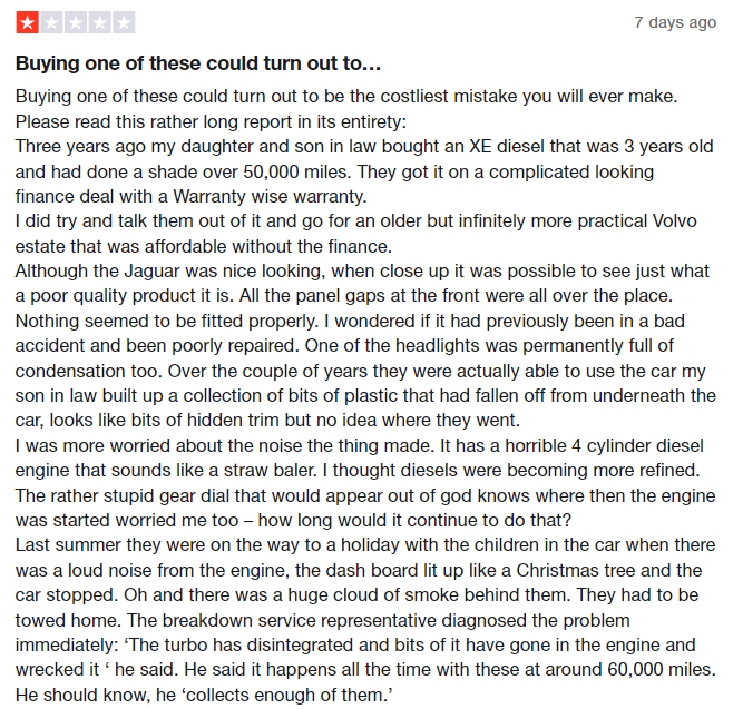 ripofflandrover's tweet photo. This is probably the longest review we've ever found on @Trustpilot. What a horrendous experience this customer went through ... we hope nobody else has to suffer the same experience!

#RipOffJaguarLandRover #Jaguar #LandRover #Expensive #PoorQuality #PoorService #CustomerCare https://t.co/QdEkMTDkLq