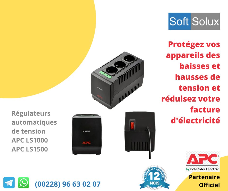 softsolux's tweet photo. Faites confiance aux régulateurs automatiques de tension APC, que vous propose #softsolux pour réduire vos factures d'électricité. 
Contactez-nous au : +228 96 63 02 07
Bon début de semaine.

#apcbyschneiderelectric #softsolux #TgTwittos https://t.co/GxPilbbRnz