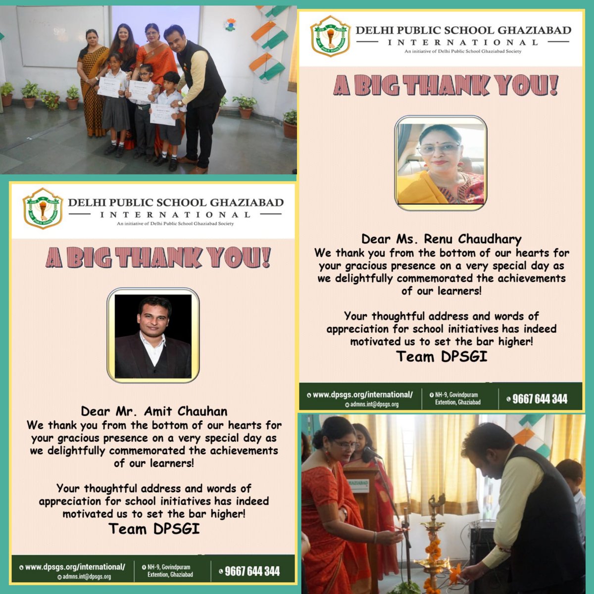 IDpsgI's tweet photo. Our Special Guests Ms. Renu Chaudhary (Academic Resource Person, Basic Education Department; Gender Nodal Ghaziabad) and Mr. Amit Chauhan (Founder - Saksham Educational and Charitable Trust and Director- ASB Convent School) graced the 'Awesome Achievers Award Ceremony'
#DPSGI https://t.co/D7fupZjpOX