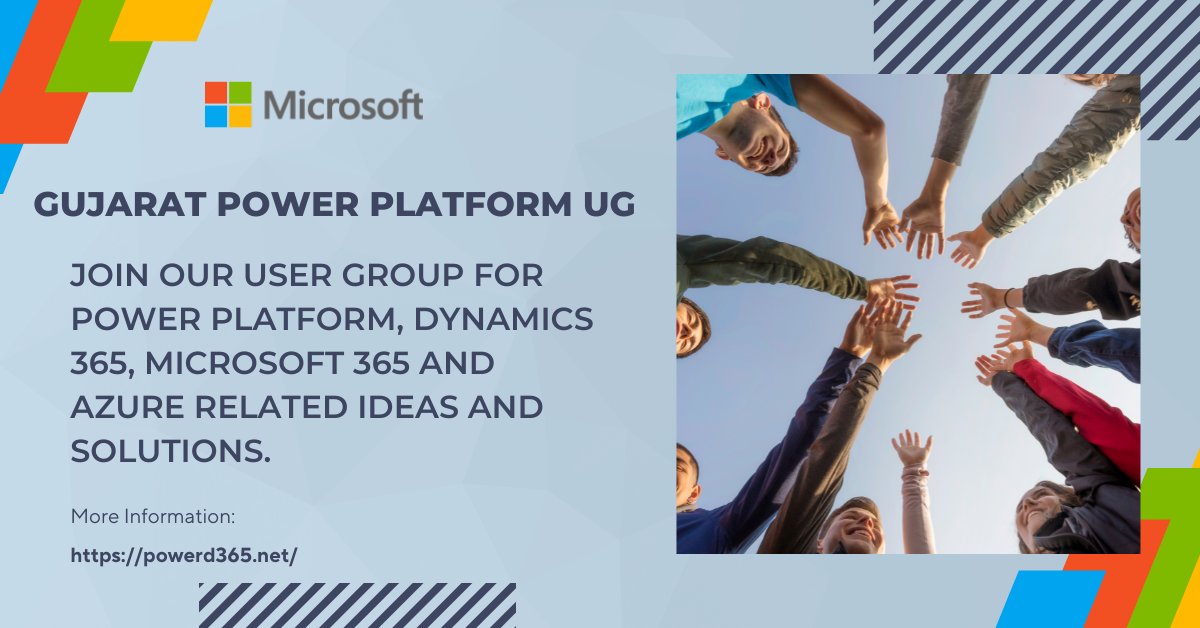 man3esh's tweet image. Gujarat Power Platform UG

Join our user group for Power Platform, Dynamics 365, Microsoft 365 and Azure related ideas and solutions. 

To Join Group: powerusers.microsoft.com/t5/Gujarat-Pow…

#Dynamics365 #Microsoft #PowerD365NET #PowerPlatform #Community