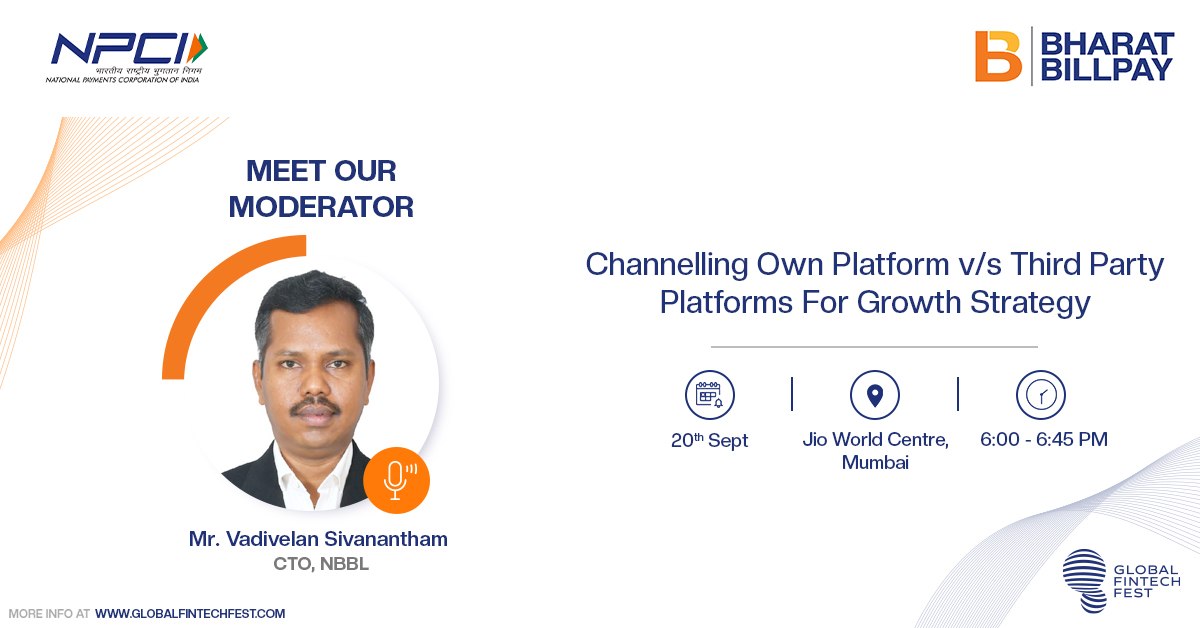 BharatConnect_'s tweet photo. Watch Mr. Vadivelan Sivanantham, CTO- NBBL, a skillful professional with 21 years of diversified IT experience at #GFF2022.
He will be joining the panel discussion as a moderator.
#BharatBillPay #FintechFest #GlobalFintechFest #GlobalFintechFest2022 #Fintech2022 #DigitalTech https://t.co/LPNYOpYVGD