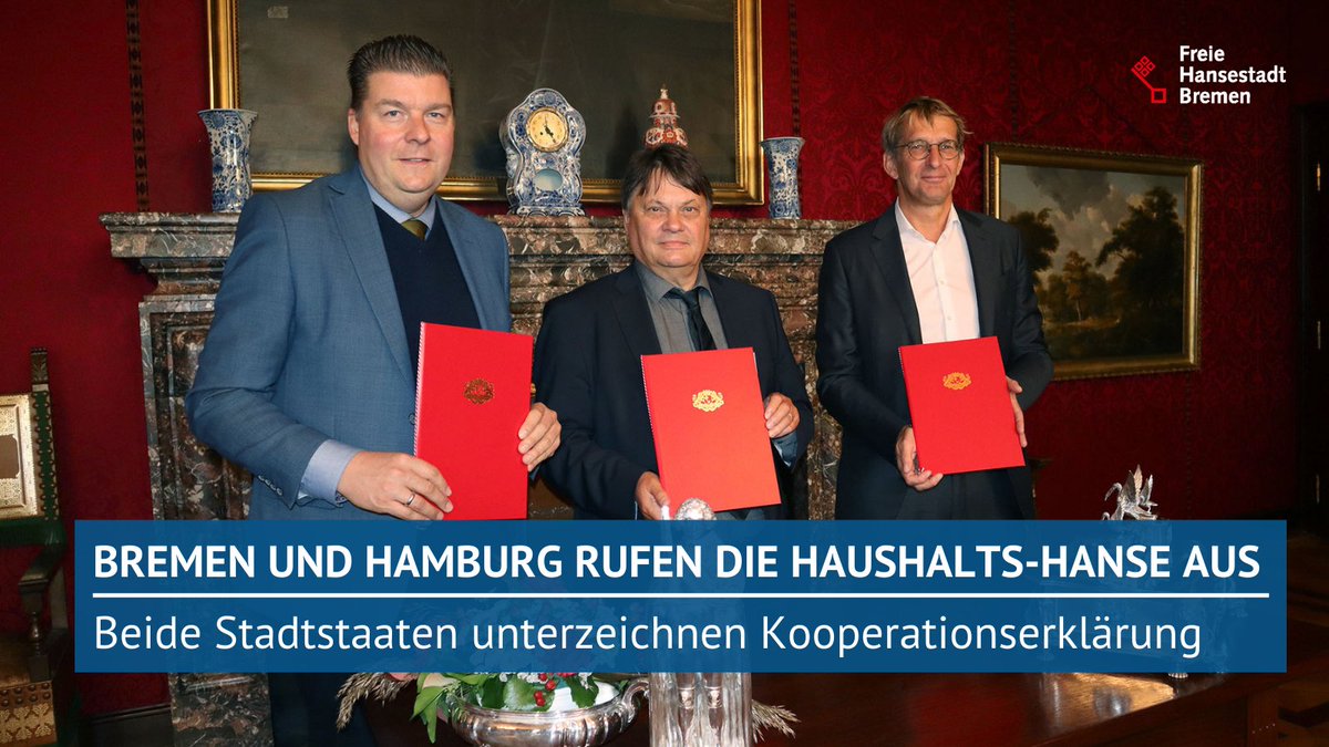 #Bremen und #Hamburg rufen die #HaushaltsHanse aus. Stadtstaaten unterzeichnen Kooperationserklärung im Bremer Rathaus.
➡️senatspressestelle.bremen.de/pressemitteilu…