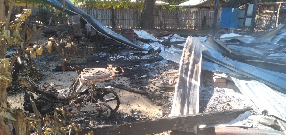 On 2022 Sep 18, Min Aung Hlaing's terrorist troops destroyed 2 monestry buildings, 1 civil servent housing,  39 civilians' households ,26 motorbikes and take 2 villagers as the hostages in Aung Thar Village, Butalin Township, Sagaing Region.#WhatsHappeninglnMyanmar #SaveMyanmar