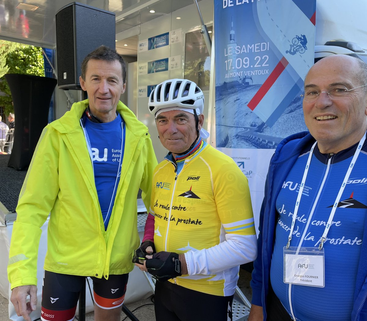Climbing Mont Ventoux was a resounding success in bringing awareness to the fight against #prostatecancer! Bernard Hinault made the climb to the peak with us in high spirits @pr_gfournier @AFUrologie @Uroweb