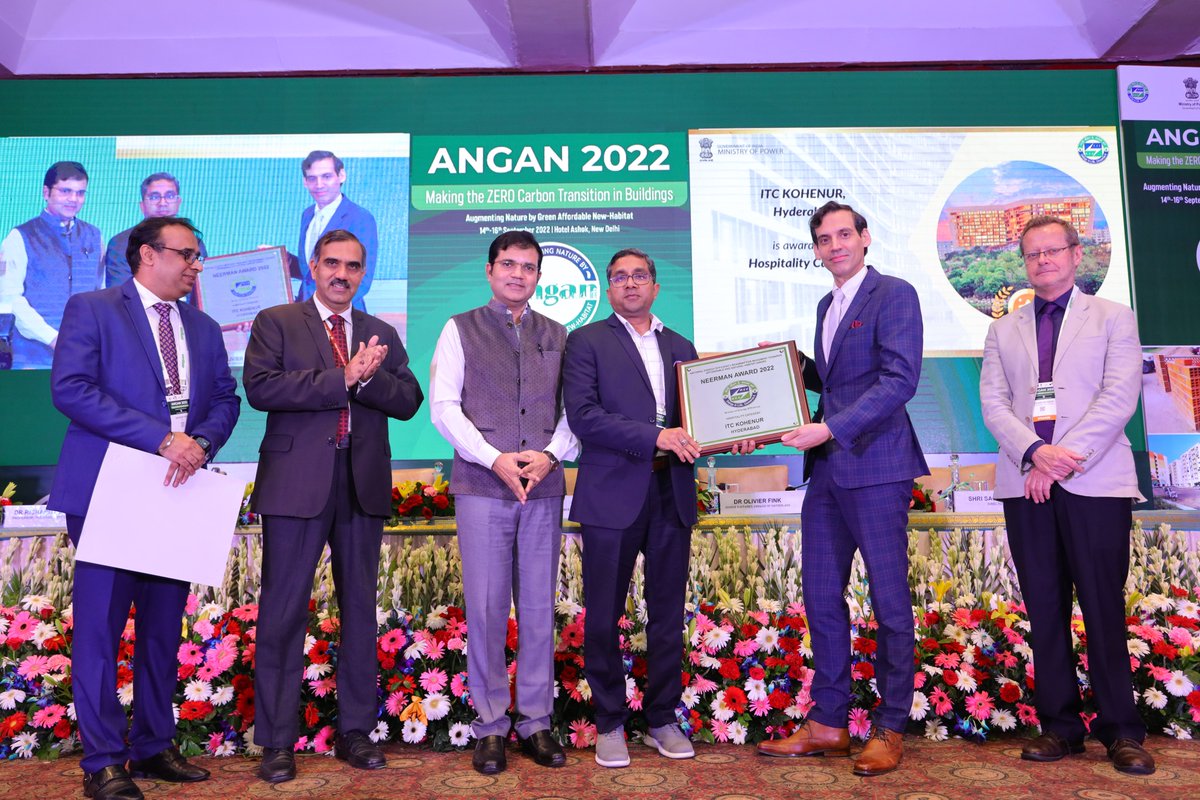 AwardsNeerman's tweet photo. ‘ITC Kohenur’ building at #Hyderabad was awarded under the ‘Hospitality Category’ by the jury for 
@beeindiadigital NEERMAN Awards at ANGAN 2022 on 15th of September 2022.

Congratulations to the @ITCHotels team for the feat! https://t.co/bLp3NmYC3Q