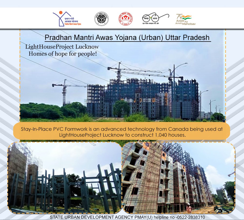 PMAYU_UP's tweet photo. #LHPLucknow, where 1040 dwellings are being built using breakthrough #SIP PVC Formwork technology with PEB structure.
#WorkinProgress
#Lighthouseprojectlucknow #HousingForAll
#PMAYUrban #GHTCIndia
#LHP Transforming building construction sector through #technology! https://t.co/bZhLOPI7UJ