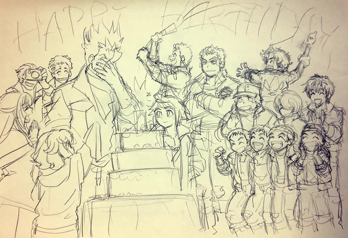 ラフ祭り続きです(半ばヤケ)・中の人お誕生日絵だったもの・ドアンん家(残りの子も裏から描いているもののバランス悪くて描き直し必須)・あしだキャラ空で描いてみようチャレンジ 