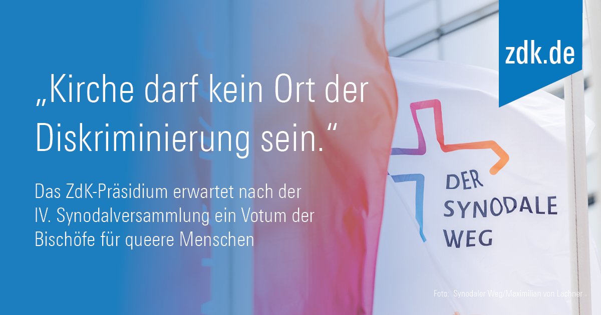 zdkonline's tweet photo. Das #ZdK-Präsidium veröffentlicht vor der #Vollversammlung der @dbk_online eine #Erklärung zur IV. #Synodalversammlung von @DerSynodaleWeg  und erwartet ein Statement der Bischöfe für #queere Menschen. 
Zur #PM und Erklärung: https://t.co/0rv5ZT2GPi https://t.co/KhsZ7McPtm