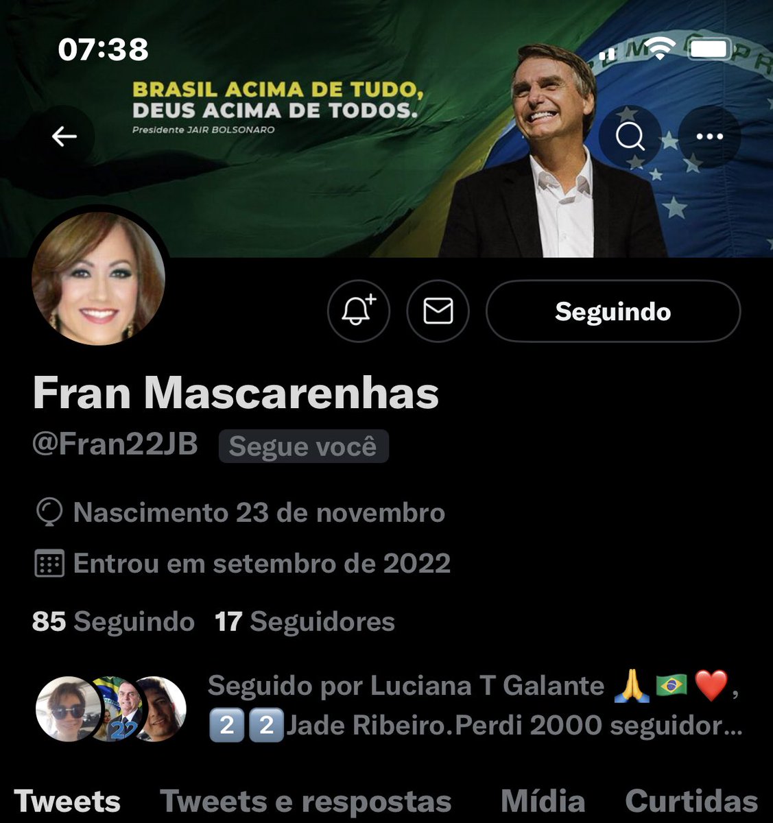 Nossa guerreira Fran está de volta com conta nova depois de ter tido duas contas derrubadas pelo passarinho. Vamos segui-la e pfv deem RT na postagem @Fran22JB