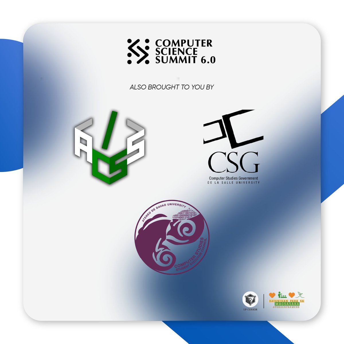 the_cssummit's tweet photo. UP CURSOR would like to thank all our Organizational Partners and Media Partners for making the Computer Science Summit 6.0 a success!

Profits will go to our official beneficiary, @forourfarmers 

#TeknolohiyaParaSaMasa #CSS2022
2/3 https://t.co/1JZqlgSGRZ