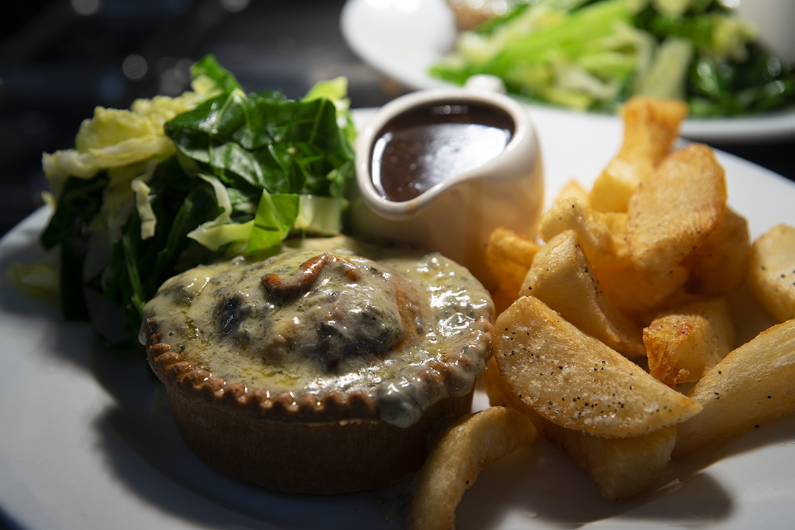 Melt-in-the-mouth pastry, fillings using the finest ingredients from local farmers, butchers and other suppliers. Our Varieties of Greens vary seasonally, always fresh, local and cooked to order.

Give us a call (01803) 868674 to book your tables or pies!