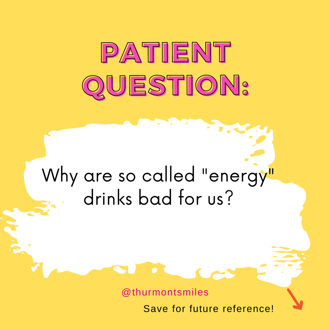Caffeine, acid, chemicals- that's what you're putting into your body when you consume energy drinks.
.
When it comes to maintaining your teeth, you must watch the acidity of the drinks and foods. The acid will completely erode your teeth and make them very sensitive to cold foods