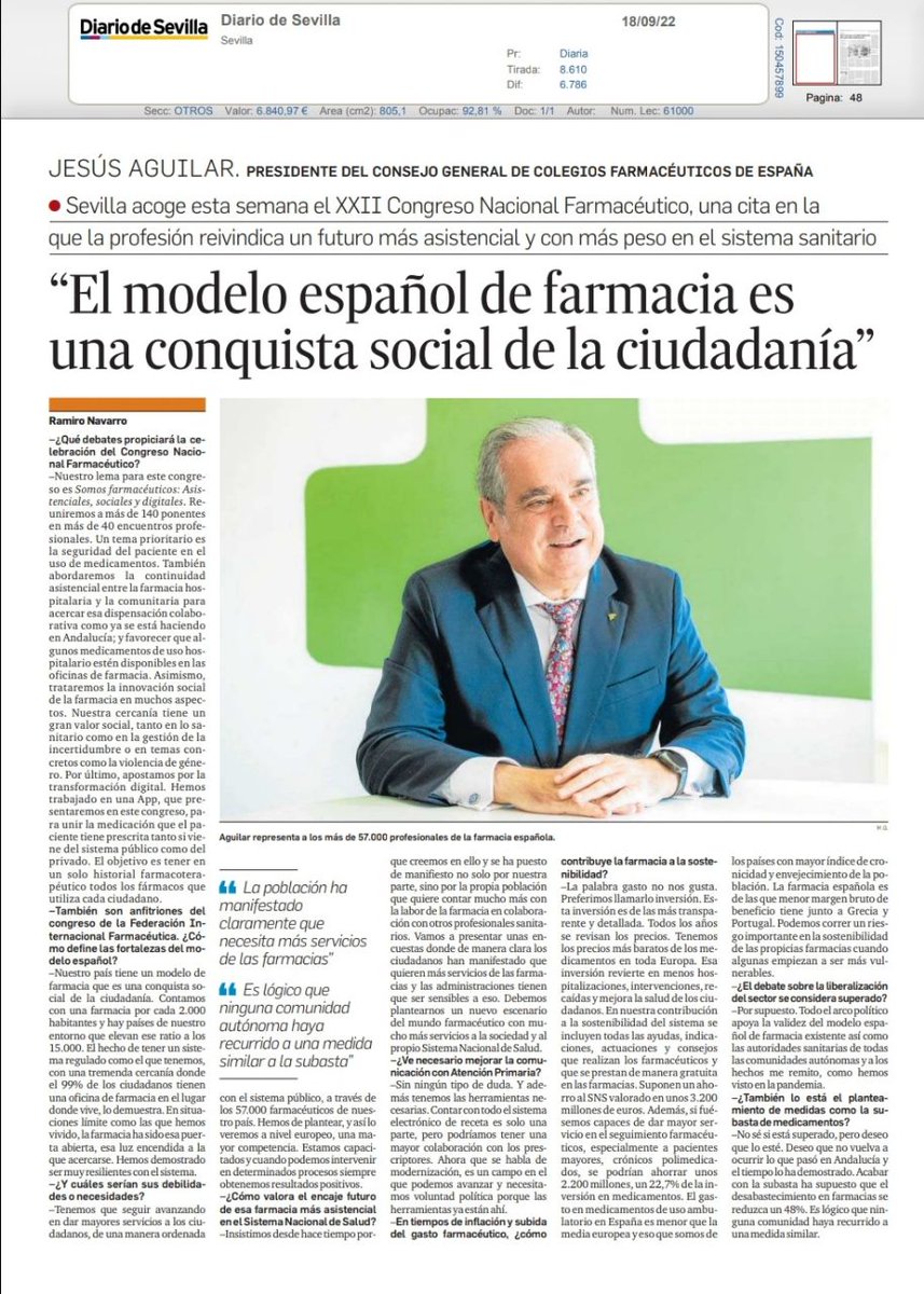 gfarmaunidos's tweet photo. Nuestro modelo se basa en criterios asistenciales, 2000 habitantes por farmacia frente a los 15.000 de otros países, nuestro sistema es cercano y accesible. Magnífica entrevista, gracias @PresidenteCGCOF https://t.co/kDT9UbL2rZ