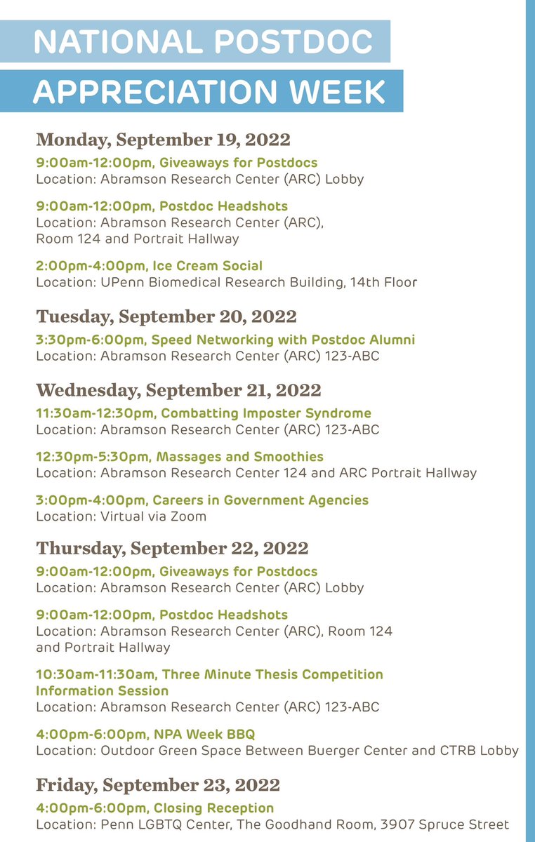CHOP_Research's tweet photo. It’s National Postdoc Appreciation Week and we’re showing love to all our talented @childrensphila postdocs! If you’re a CHOP postdoc, check out the full agenda of this week’s events (heads up, there’s ice cream): https://t.co/osZjGuCN65
#NPAW2022 @CHOP_Postdocs https://t.co/OuNqfRWcP6
