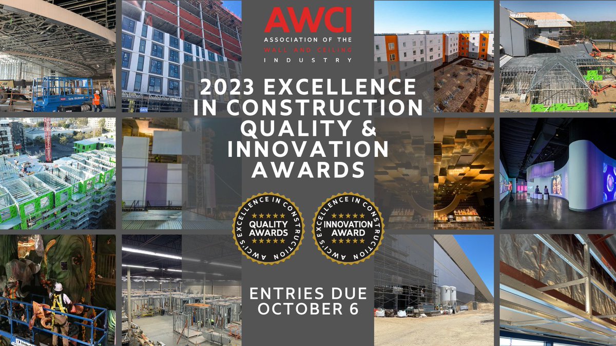 AWCI_INFO's tweet photo. Call for Entries for 2023 Excellence in Construction #Quality &amp; #Innovation #Awards is now open. With our new Awards Portal, you'll find it easier than ever to assemble your entries &amp; tell us about your amazing work! Enter here: https://t.co/DDYahNxfYk #AWCI22 #MyAWCI #celebrate https://t.co/iOCEsN7ngV