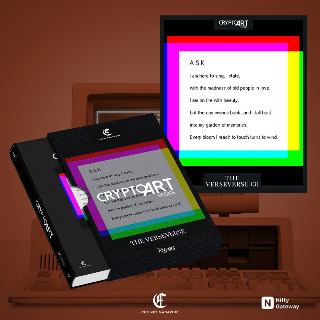 🚀CRYPTO ART BEGINS drops today🚀

✨A monumental phygital book incl the works and words of 50 crypto artists

🤍My first collab w <a href="/sashastiles/">Sasha Stiles | AI alter ego Technelegy ✍️🤖</a> <a href="/CaballeroAnaMa/">Ana María Caballero</a>

🙏 for incl poetry <a href="/eleonorabrizi/">Eleonora Brizi 刘诺</a> <a href="/TheNFTMag/">The NFT Magazine</a> <a href="/ACVAULT/">-AC-</a> <a href="/Rizzoli_Books/">Rizzoli Publications</a> 
 
⏰ 6:30pm ET on <a href="/niftygateway/">Nifty Gateway Studio</a>