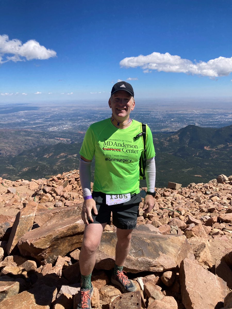 They made it to the top! 🏔️ Congratulations to Dr. Moon and Alex Penny on completing the Pikes Peak Ascent. The 13.3-mile race in Colorado involved a vertical climb of more than 7,800 feet. #OncSurgery #OrthoOnc #EndCancer #OrthoTwitter #PikesPeakAscent @MDAndersonNews