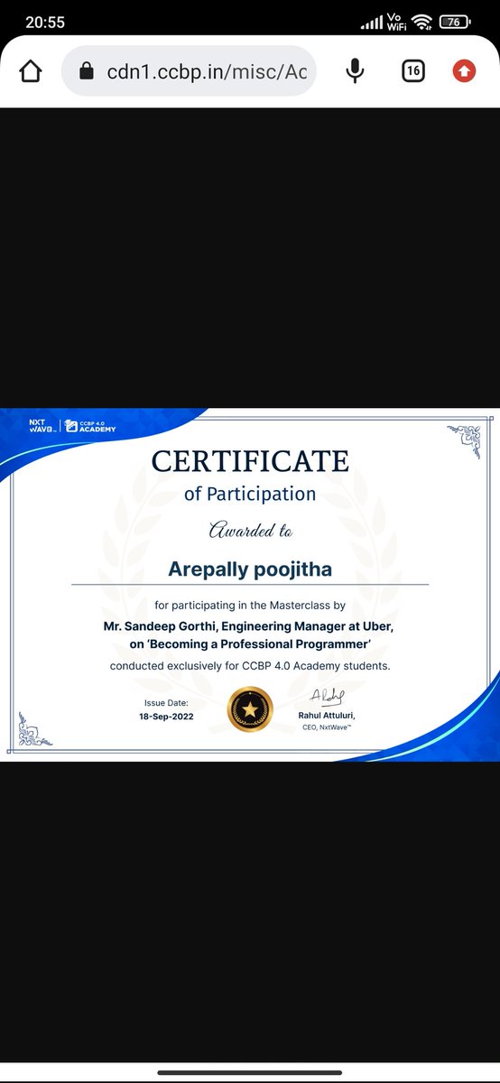 Arepal1Poojitha's tweet photo. 🥰😍Special thanks to @sandeepgorthi sir
#ccbpian #nxtwave https://t.co/YaVIwxCEcs