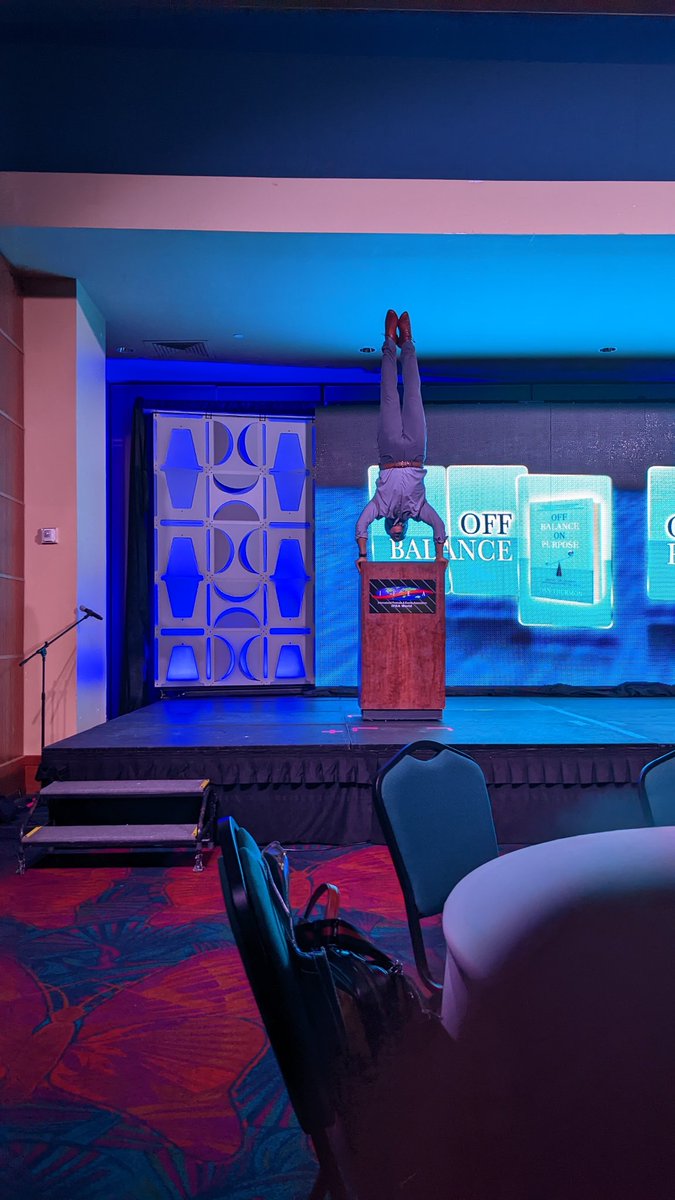 megkcohen's tweet photo. Instead of asking people what they do and what their challenges are, @IFEAWorld keynote speaker Dan Thurman encourages attendees to ask:
"What are you working on &amp; excited about?"
"What are you learning?"
And
"Who are you becoming?"
Oh yeah, &amp; he can do a handstand on a podium 🤯 https://t.co/GTgQ9vcOWl