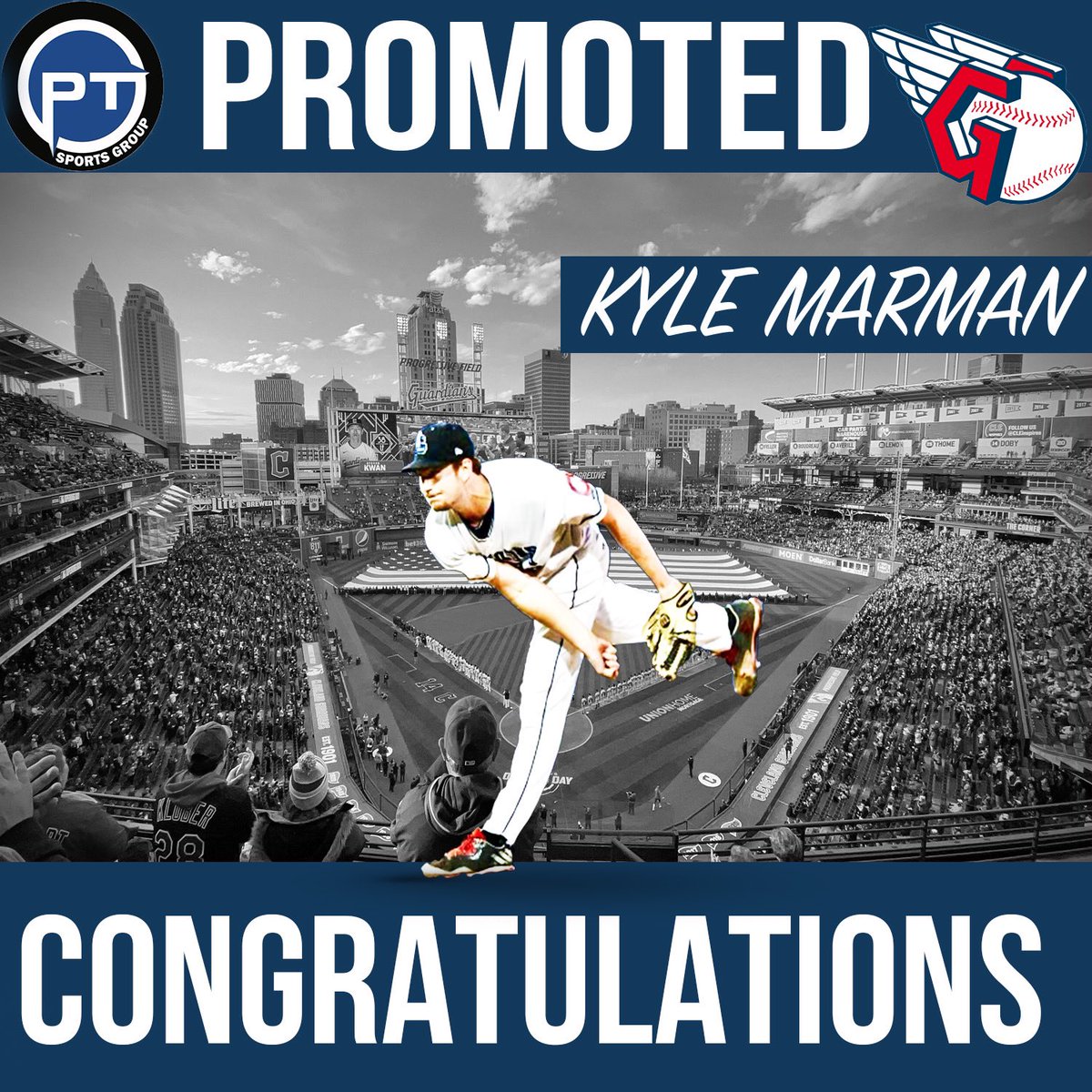 PTSportsGroup's tweet photo. After coming into last nights game going 1,23 with 2 K’s and picking up the Save family @Therealkylemarm gets the call up to AAA for the Cleveland Guardians!! Congratulations to Kyle and his entire family. #promoted #aaa #alsogotthesave #onemission #onefamily #oneprimetime https://t.co/YnzMbpbFBH