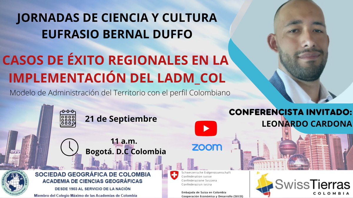 SwissTierrasCol's tweet photo. Comunidad, este miércoles 21 de septiembre programense con @sogeocol y nuestro especialista Leonardo Cardona. LADM-COL #LADMCOL https://t.co/RsRXm3hB60
