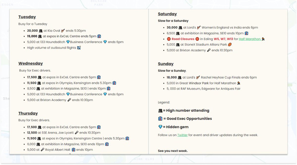 CabRadar's tweet photo. 🚖Weekly Outlook (20th - 25th September)  is out now.

Events, closures, demand and more.

Subscribe now for free: https://t.co/VnqYFWucNc https://t.co/BtF0Ay2fxu