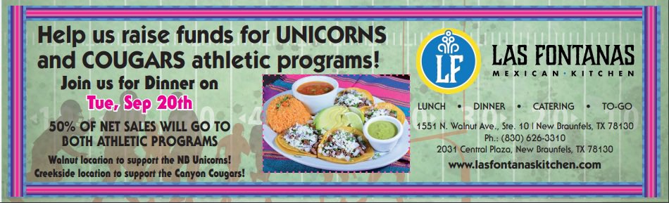 Travis Bush (@coachtbush) on Twitter photo Come help support <a href="/AthleticsCanyon/">CanyonCougarAthletics</a> by eating dinner at Las Fontanas tomorrow!! 50% of the proceeds from the Creekside location will be given to the CHS Athletic Department!!
#PawsUp🐾 Come help support <a href="/AthleticsCanyon/">CanyonCougarAthletics</a> by eating dinner at Las Fontanas tomorrow!! 50% of the proceeds from the Creekside location will be given to the CHS Athletic Department!!
#PawsUp🐾