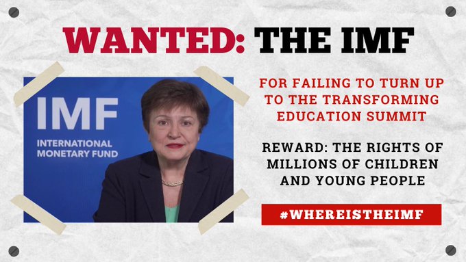 alliance_ed's tweet photo. #WhereIsTheIMF? You should be at the #TransformingEducationSummit to hear that Austerity kills education, denies millions of children their rights. #FundEducation #LetMeLearn https://t.co/42vXABjnYZ