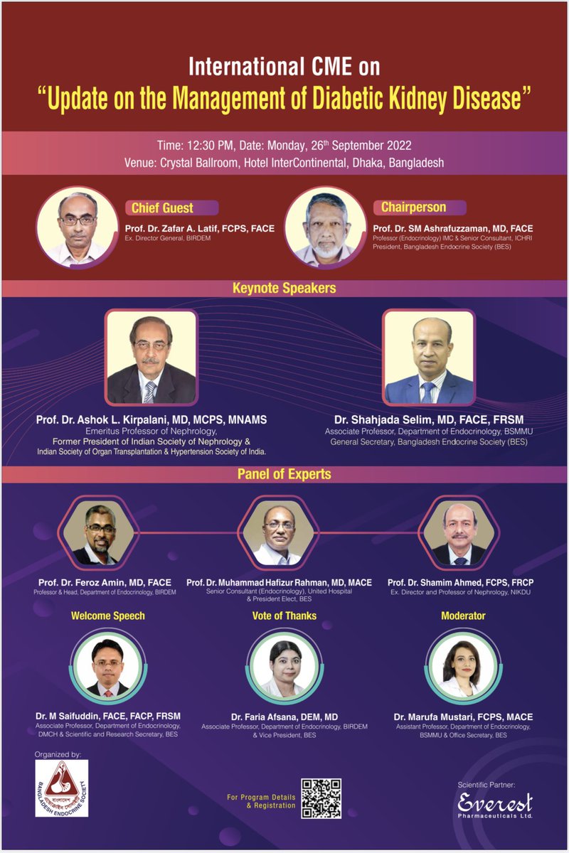 mwmrahman's tweet photo. International 
CME on 
“Update on the Management 
of Diabetic Kidney Disease”
Monday , 26th September’22
Time : 12:30 PM, Venue : Hotel Intercontinental 
Organised by : Bangladesh Endocrine Society   
Powered by : 
Fineron | Everest Pharmaceuticals Ltd. https://t.co/abRJrFQIZG
