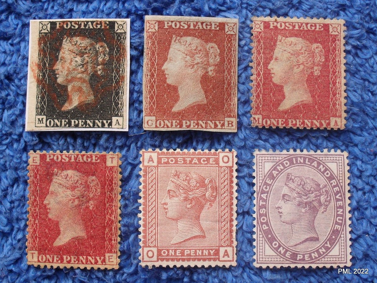 Six one penny stamps.